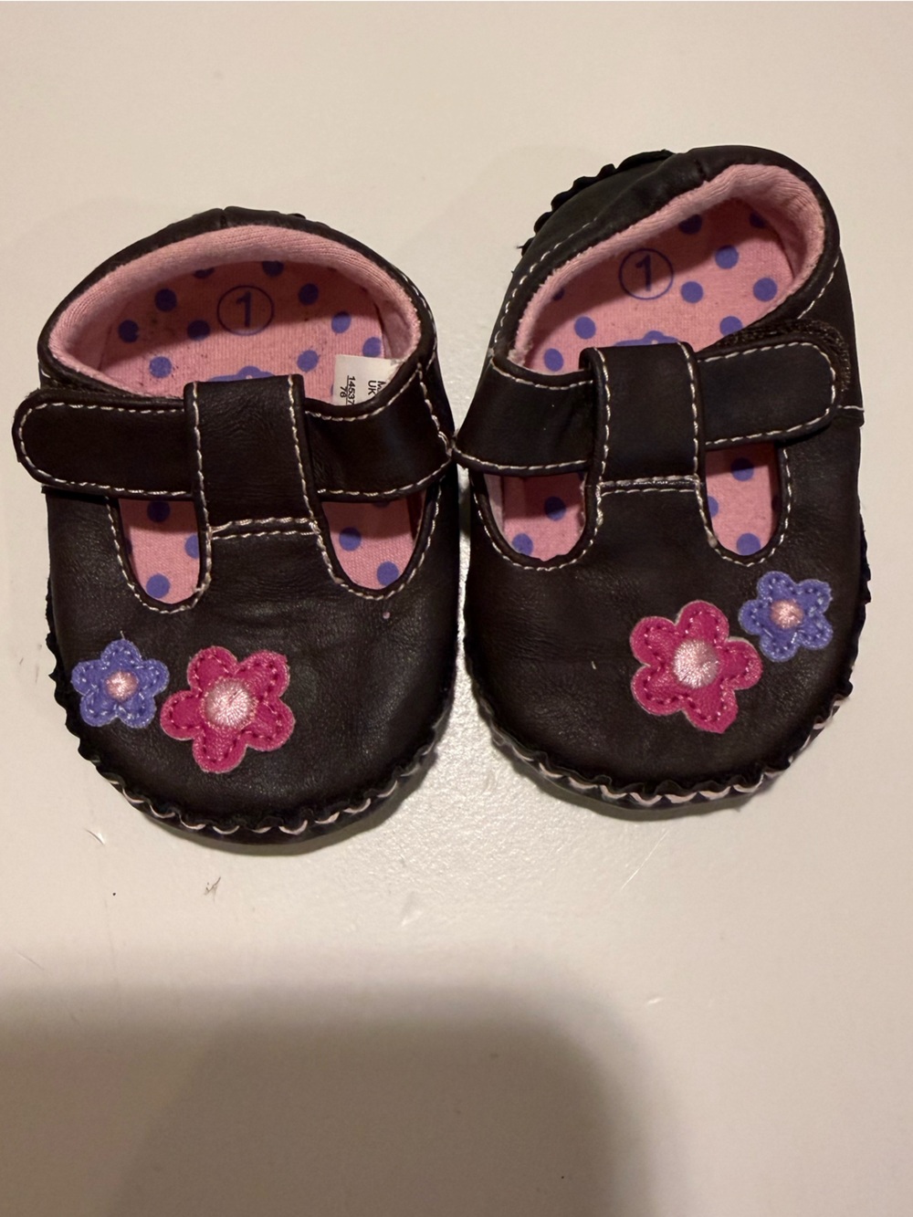 Teeny Toes Brown Floral Baby Shoes Size 1 – Pink & Purple Flowers